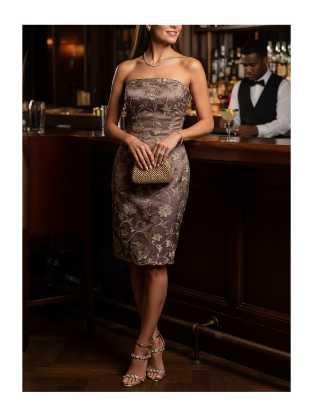 Adrianna Papell ✶ Strapless Lace Sheath Cocktail Dress ✶ Floral Embroidery ✶ 2